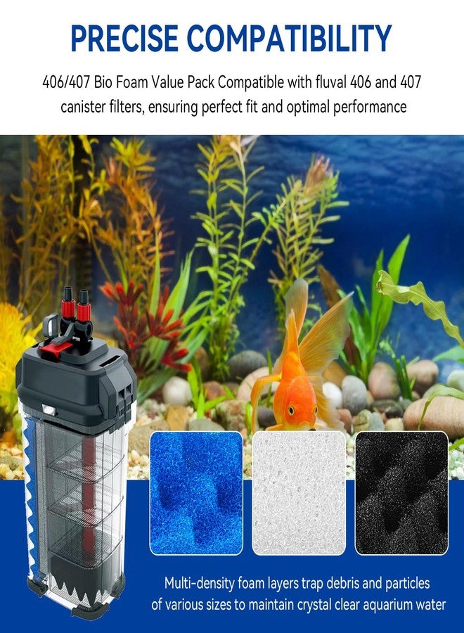 IFERLA 12 Pack Bio Foam Compatible with Fluval 406 & 407 Canister Filter, Filter Sponge Replacement Aquarium Filter Media for Biological Filtration, Including Blue White Black Filter Media Replacement Kit - Image 2